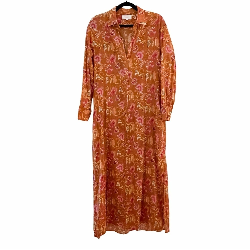 XIRENA Brown Yellow Floral Fall Long Sleeve Button Down Maxi Dress Sz M - Picture 2 of 7
